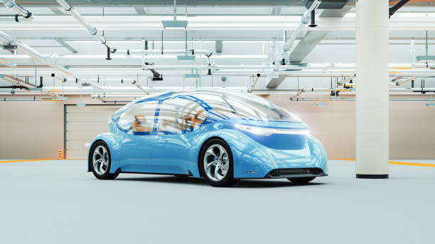 Generic autonomous concept car Generic autonomous concept car. Generic, custom modelled vehicle not based on any real model/brand. Entirely 3D generated image. concept car stock pictures, royalty-free photos & images