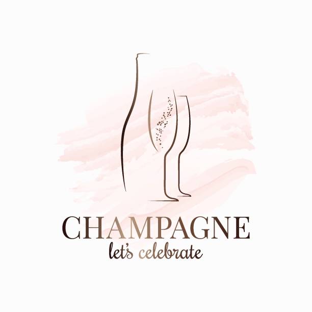 бутылка шампанского и стеклянная акварель на белом backgrond - pink champagne stock illustrations