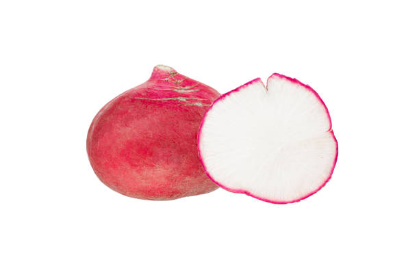 istock fresh orgaic red radish and a half Isolated on a white 1301280641