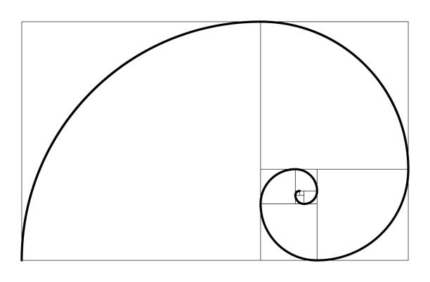 golden ratio geometrisches konzept. fibonacci spirale. vektor-illustration. - black gold abstract spiral stock-grafiken, -clipart, -cartoons und -symbole