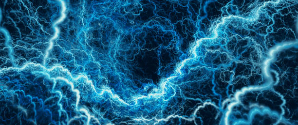 青く輝く高電圧雷の抽象的な背景 - plasma blue abstract flame ストックフォトと画像