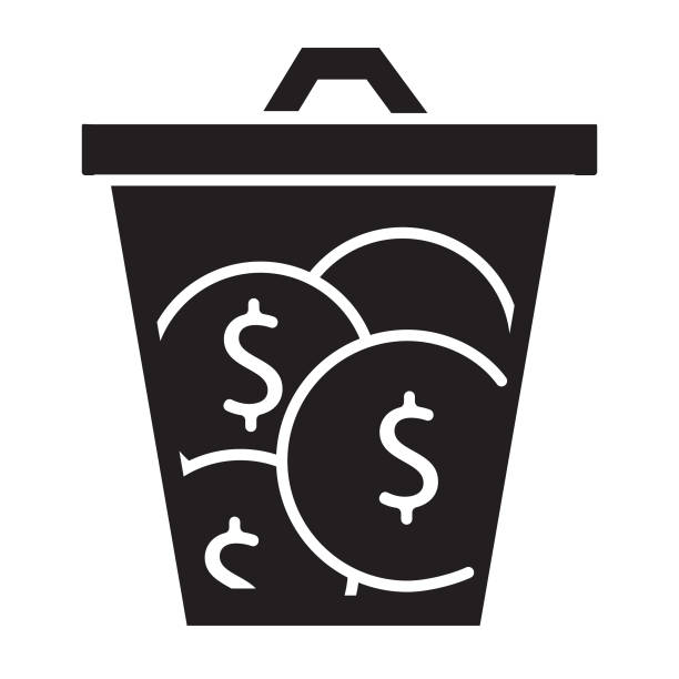 Money & Banking financial loss icon Vector illustration of a Money and Banking line icon concepts. Solid 100% black fill. Simple set that includes vector eps and high resolution jpg in download. black trash bin stock illustrations