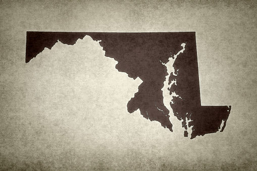 Grunge map of the state of Maryland (USA) printed on an old paper.
