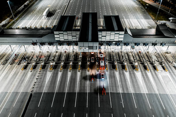 istock Helicopter point of view on almost empty toll booth 1301282879
