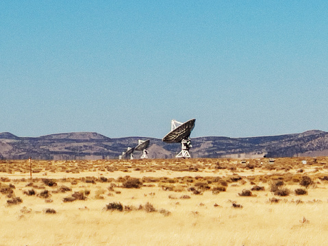 A Row Of Giant Radio Telescopes At The Very Large Array Near Socorro And Albuquerque, New Mexico, Used For Radio Astronomy, To Study Celestial Objects And Radio Waves From Outer Space