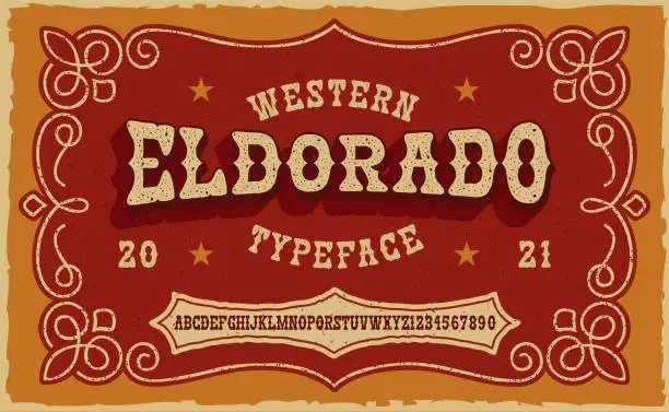 Vector illustration of A vintage serif font in western style.