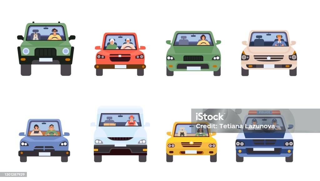 Orangorang Di Mobil Tampilan Depan Pria Dan Wanita Mengemudi Layanan