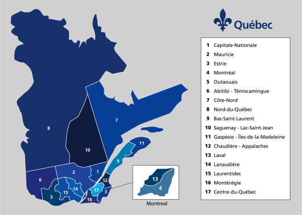 Province of Quebec map with counties borders administrative area Province of Quebec map with counties borders administrative area quebec stock illustrations