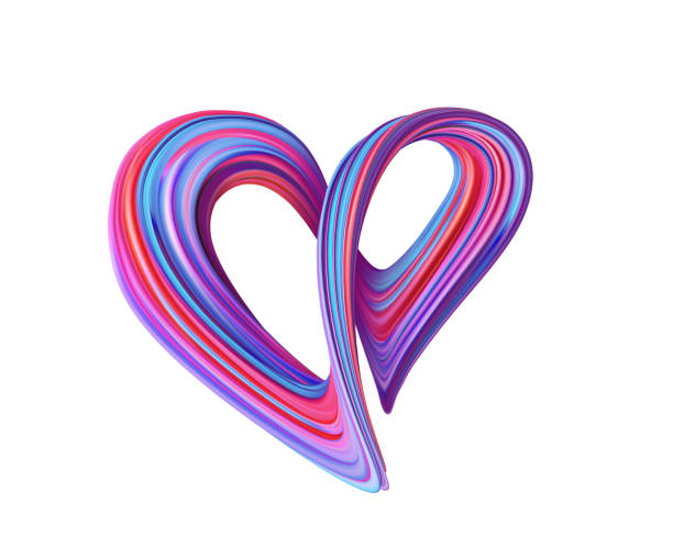 istock 3d render, abstract twisted moebius ribbon in the shape of a heart. Colorful lines, strings and loops. Modern romantic symbol clip art isolated on white background 1301295279