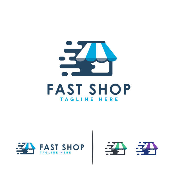 fast shop store logo designs vector, szablon wzorów symboli logo wyprzedaż - store on the phone supermarket sale stock illustrations
