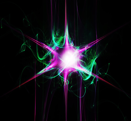 abstract colorful nerve cell, nerve impulse, flash. Graphic design element, single nerve cell or living organism, tiny fantasy creature with tentacles on black, 3d render