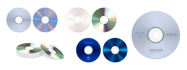 사실적인 dvd 고속 또는 cd 디스크 의 세트 격리 또는 컴팩트 디스크 사실적 스토리지 디스크 개념의 스택. eps 10 벡터, 쉽게 수정 - cd disk cd rom silver stock illustrations