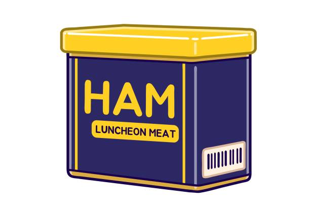 Canned luncheon meat(Canned ham). Canned lunchmeet (canned ham). Vector illustration. spam meat stock illustrations