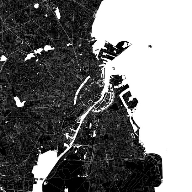 Copenhagen, Denmark Vector Map Topographic / Road map of Copenhagen (København), Denmark. Original map data is open data via © OpenStreetMap contributors. All maps are layered and easy to edit. Roads are editable stroke. nyhavn stock illustrations