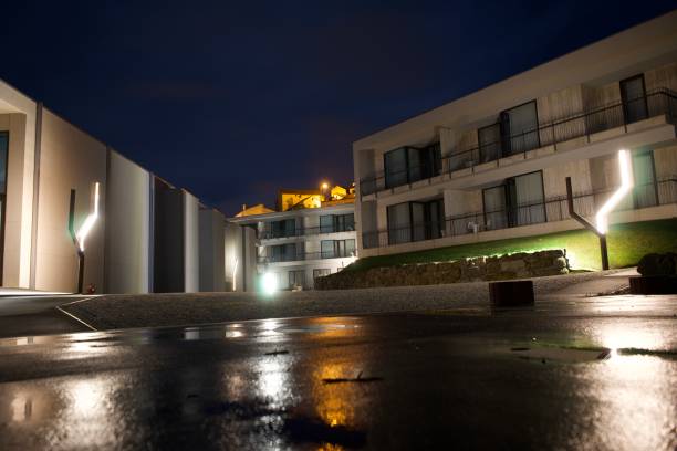 Hotel outside night view long exposure photography Portugal background - fotografia de stock