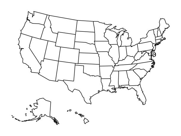 пустая карта соединенных штатов америки. упрощенная векторная карта из толстого черного контура на белом фоне - usa stock illustrations