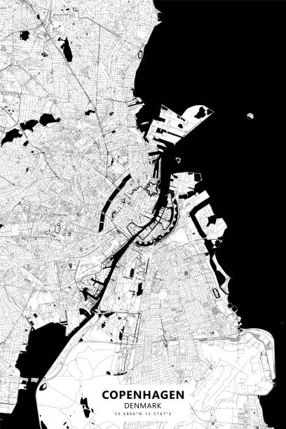 Copenhagen, Denmark Vector Map Poster Style Topographic / Road map of Copenhagen (København), Denmark. Original map data is open data via © OpenStreetMap contributors. All maps are layered and easy to edit. Roads are editable stroke. nyhavn stock illustrations