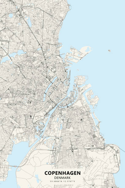 Copenhagen, Denmark Vector Map Poster Style Topographic / Road map of Copenhagen (København), Denmark. Original map data is open data via © OpenStreetMap contributors. All maps are layered and easy to edit. Roads are editable stroke. nyhavn stock illustrations