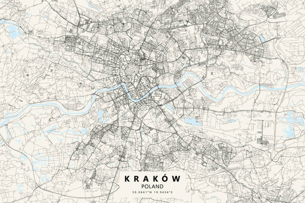 ilustrações de stock, clip art, desenhos animados e ícones de krakow, poland vector map - cloth hall