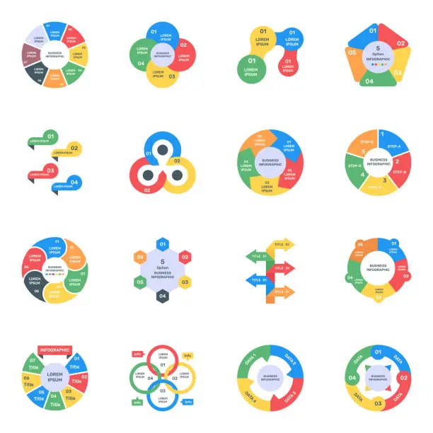 Vector illustration of Flat Icons of Data Charts in Editable Style