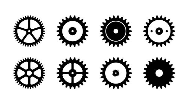 ilustrações de stock, clip art, desenhos animados e ícones de machine gear, cogwheel vector icon illustration set - bicycle gear