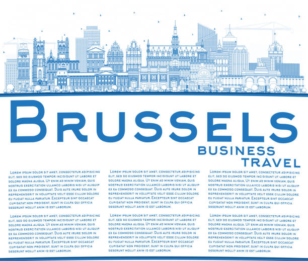 ilustrações de stock, clip art, desenhos animados e ícones de outline brussels belgium city skyline with blue buildings and copy space - brussels