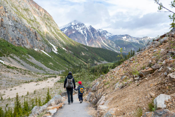 istock Mother and Son Hiking at Mount Edith Cavell, Alberta, Canada 1301324726