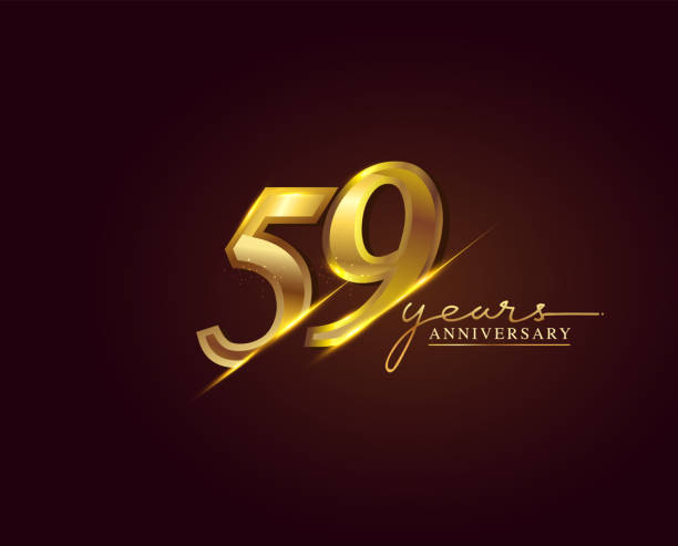 illustrazioni stock, clip art, cartoni animati e icone di tendenza di 59 anni anniversario logo golden colored isolato su sfondo elegante, design vettoriale per biglietto d'auguri e biglietto d'invito - numero 59