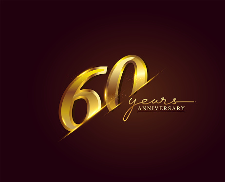 60 Years Anniversary Logo Golden Colored isolated on elegant background, vector design for greeting card and invitation card