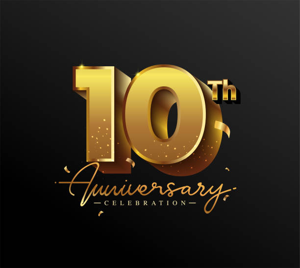 10th Anniversary Logotype with Gold Confetti Isolated on Black Background, Vector Design for Greeting Card and Invitation Card 10th Anniversary Logotype with Gold Confetti Isolated on Black Background, Vector Design for Greeting Card and Invitation Card 10th anniversary stock illustrations