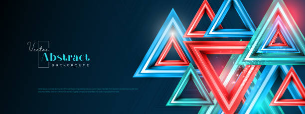 파란색 배경에 추상현대 컬러풀 삼각형 - abstract backgrounds geometric shape triangle stock illustrations