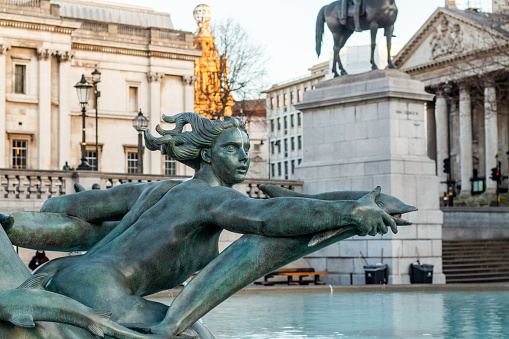 London, United Kingdom - January 18, 2020: Mermaid statue at Trafalgar Square