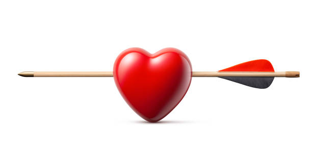 cuore trafitto dalla freccia - arrow heart shape isolated on white valentines day foto e immagini stock