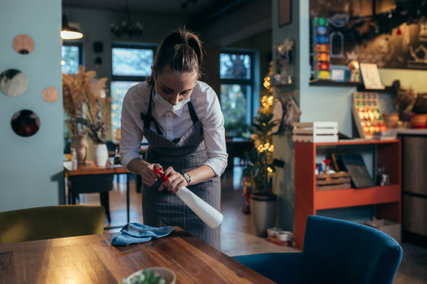 istock waitress in cafeteria or restaurant 1301345128
