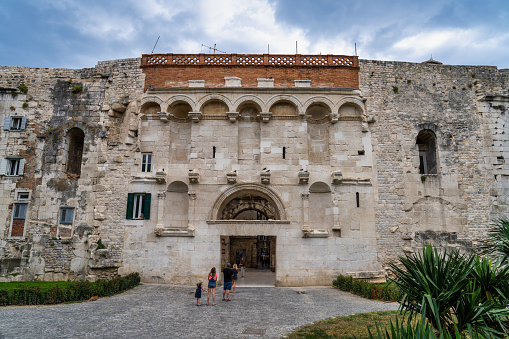 Split, Croatia - Jun 22, 2020: Golden Gate, the North Gate of Diocletian s Palace at Split in Croatia