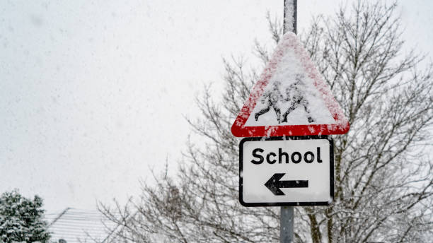 istock School crossing sign covered in snow 1301350325