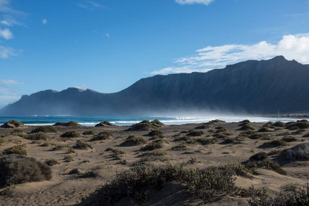 strand in lanzarote, famara beach - famara stock-fotos und bilder