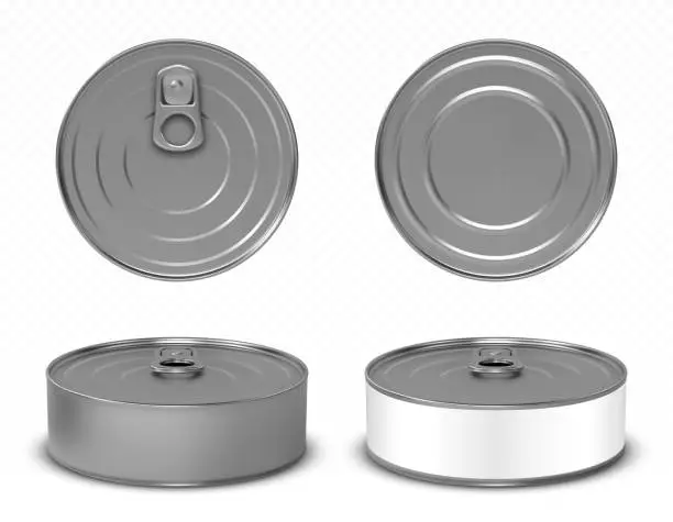 Vector illustration of Round metal tin can for pet food mock up