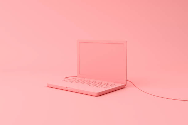 istock Mockup of pink laptop, Minimal concept.3d rendering. 1301355335