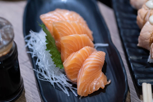 istock Delicious fresh salmon in a Japanese restaurant 1301356929