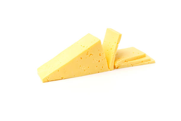 istock Slice of sliced cheese isolated on white 1301357188