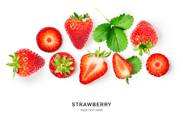 istock Strawberry fruits and leaves creative composition 1301357973
