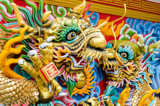 istock Colorful Dragon Decorate on Chinese Shrine's Wall. 1301358290