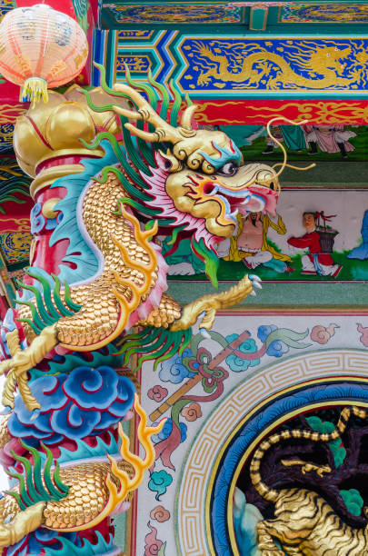 istock Colorful Dragon Decorate on Chinese Shrine's Wall. 1301358321