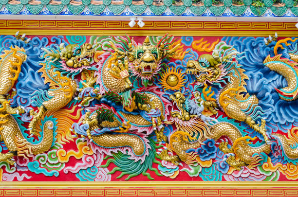 istock Colorful Dragon Decorate on Chinese Shrine's Wall. 1301358328