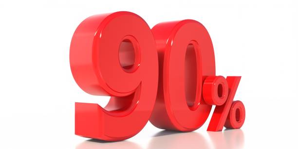 istock 90%. 90 percent text isolated on white background. 3d illustration 1301360007
