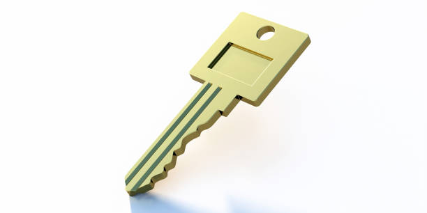 istock Golden key isolated cutout on white background. 3d illustration 1301360011