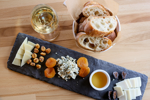 Charcuterie board with bread & wine
