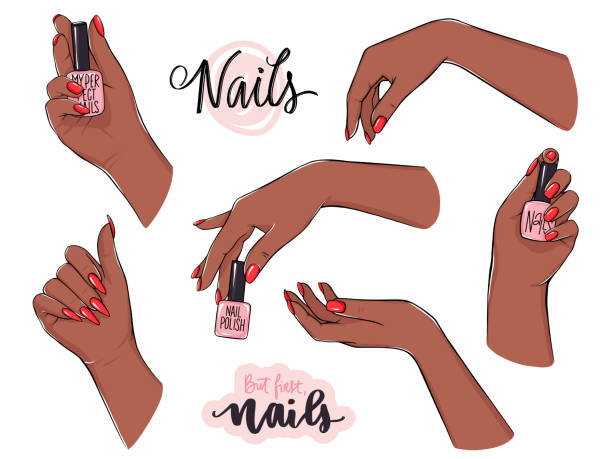 Vector Beautiful Female Hands With Dark Skin Holds Nail Polish Bottle Manicure Illustrations Isolated On White Design For Beauty Salon Stock Illustration - Download Image Now - iStock Vector Beautiful Female Hands With Dark Skin Holds Nail Polish Bottle Manicure Illustrations Isolated On White Design For Beauty Salon Stock Illustration - Download Image Now - iStock