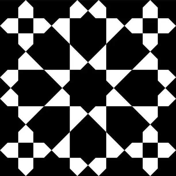 Vector illustration of Seamless geometric ornament based on traditional islamic art. Black and white.